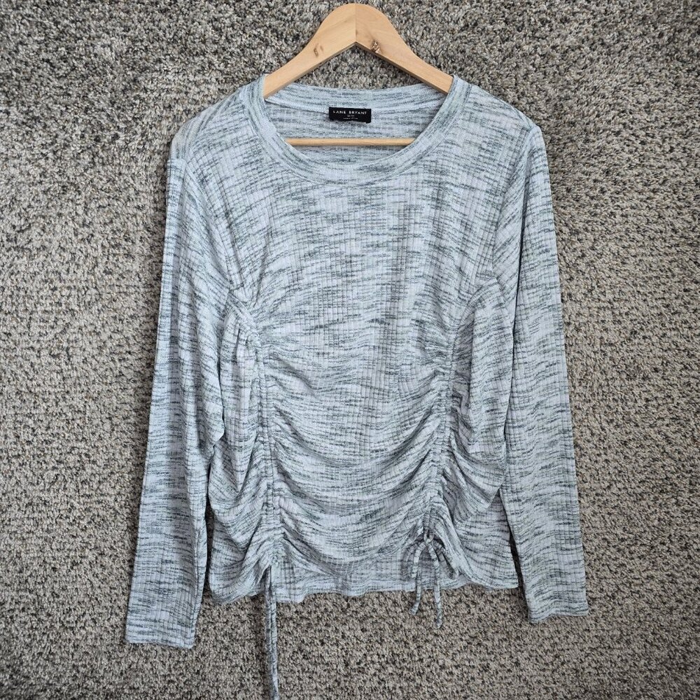 Lane Bryant Top Womens Plus 22/24 Blue Ruched‎ Sides Long Sleeve Tee Casual